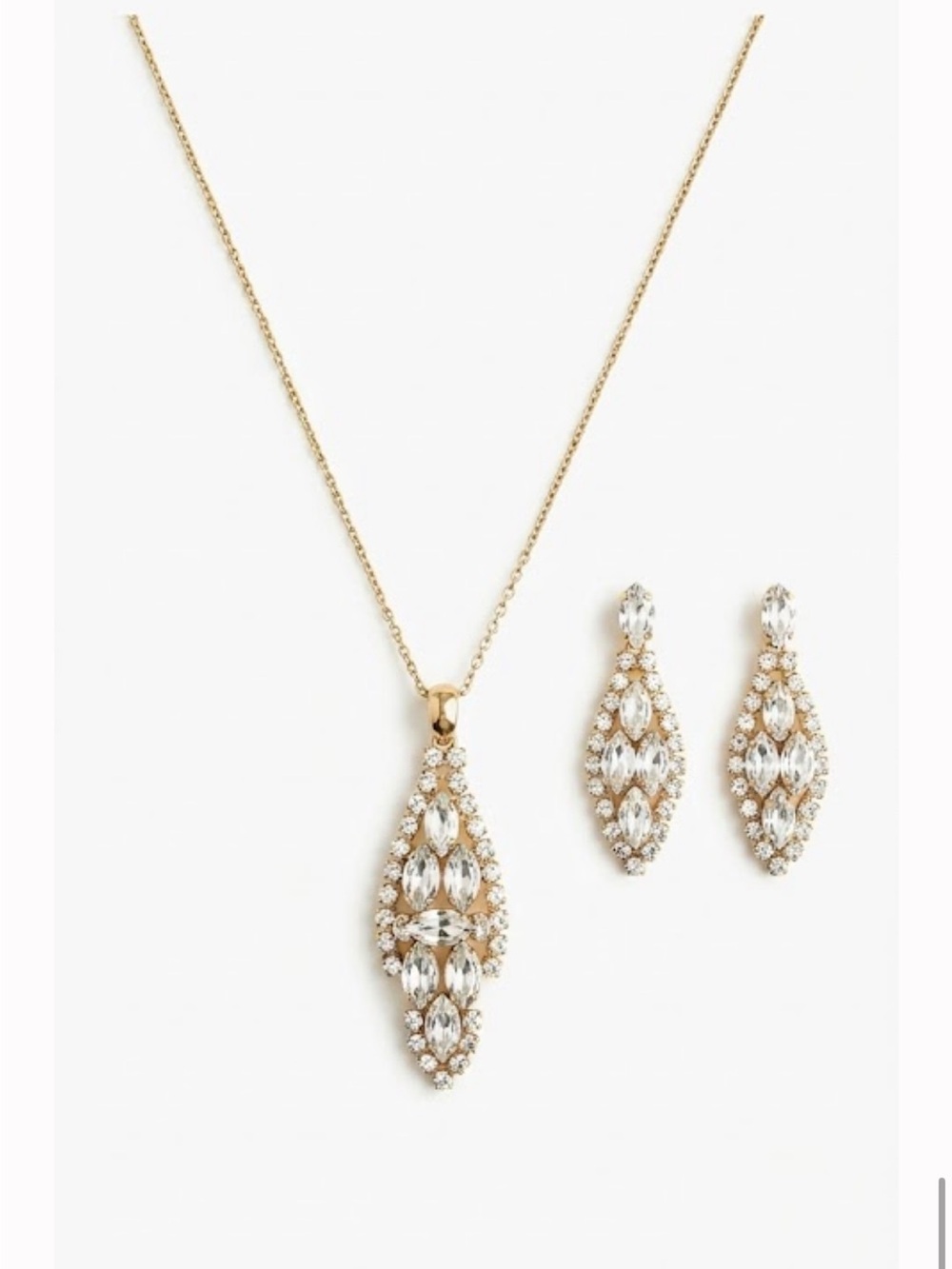 J. Crew Gold Tone Crystal Marquise Pendant Necklace and Earrings